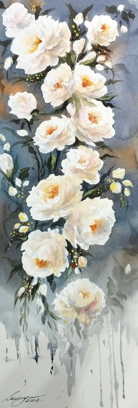 Shaima Umer, Untitled, 10 x 29 Inch, Watercolor on Paper, Floral Painting, AC-SHA-60